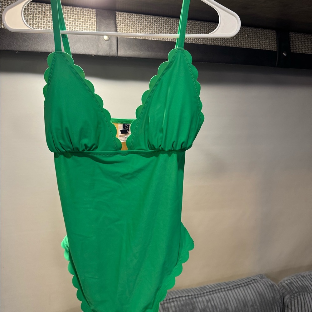 J.Crew Green Scalloped Swimsuit